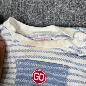 Baby Guess‎ T-Shirt Unisex Size 24M Blue Striped Racing USA Made Cotton Stained